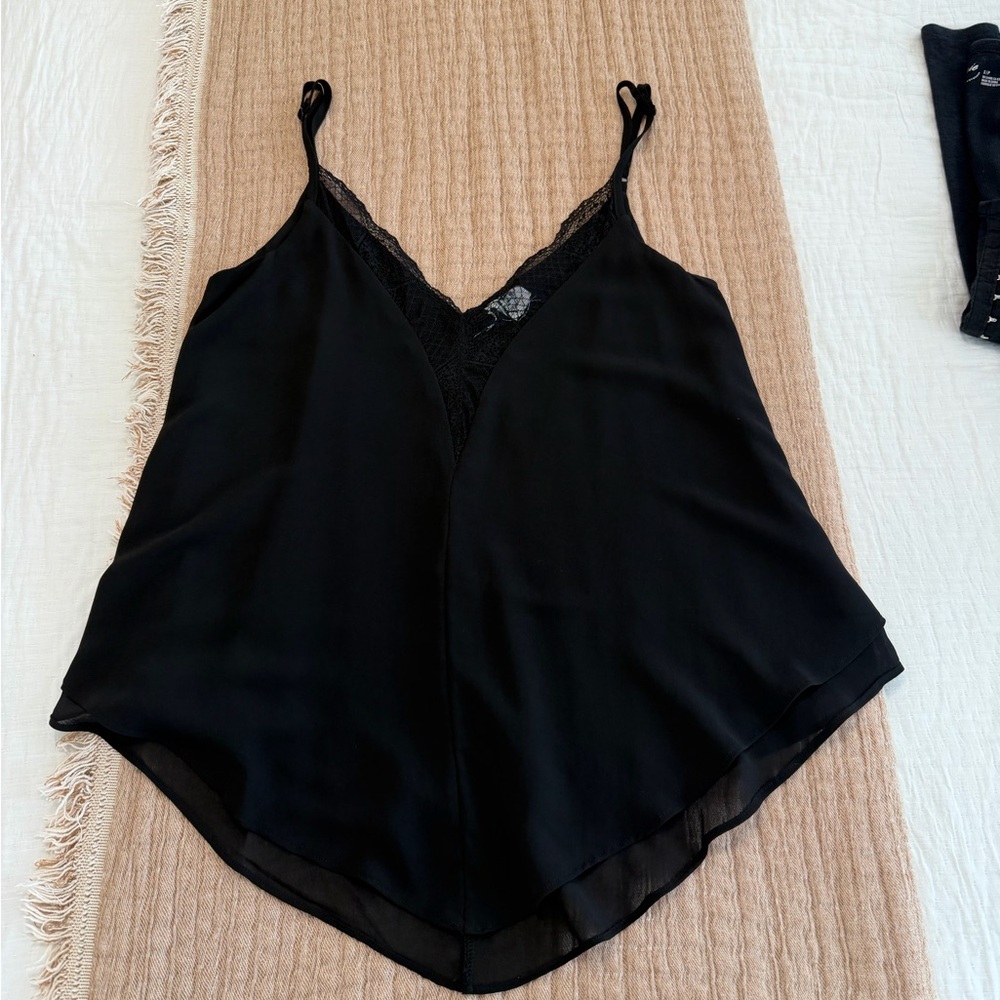 Impressions Black Lace Trim Cami Top